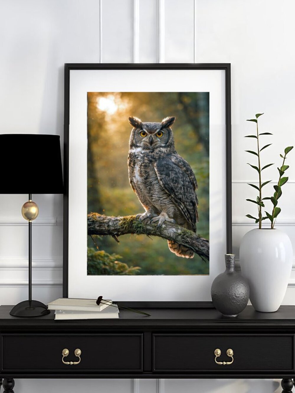 8x10 Golden Hour Great Horned Owl Fine Art Wildlife Print Nature Wall Decor